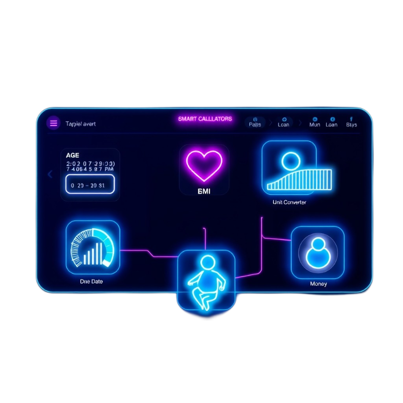 Free online calculators – Age Calculator, Calorie & BMR, BMI, Unit Converter, Pregnancy Due Date, and EMI Calculator