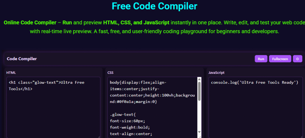 Online Code Compiler Tool for Students and Developers