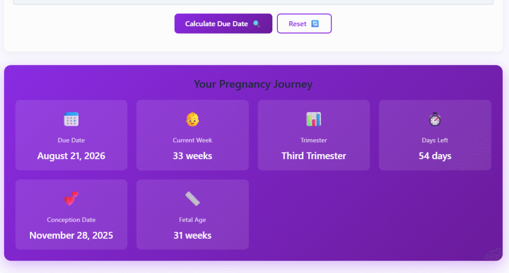 Pregnancy Due Date Result Showing Expected Baby Arrival