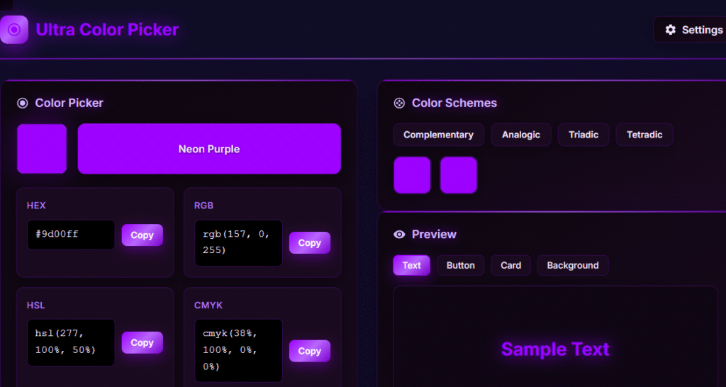 Advanced Color Picker with HEX RGB and HSL Codes
